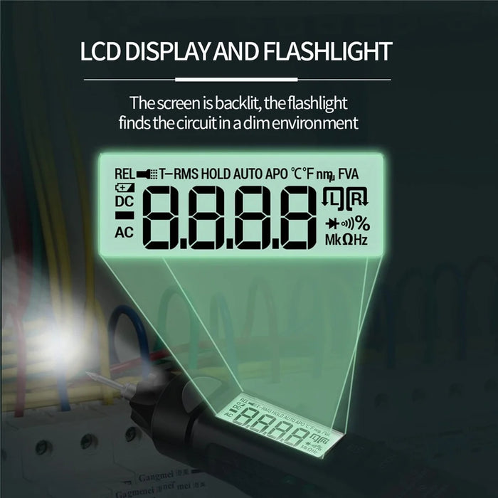 ANENG A3007 Pen Multimeter 6000 Counts Digital Voltage Tester with LCD Display Backlight Flashlight NCV Auto-off for Current Resistance Capacitance Diode Continuity Testing Tool - 6