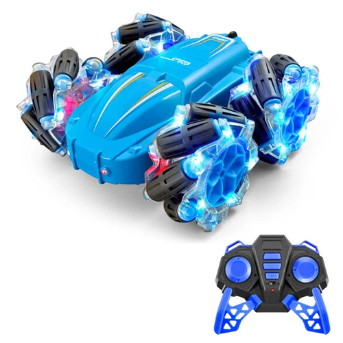 RC Stunt Car for Kids 2.4GHz 4WD Electric Car Toy 30km/h Double Sided 360-degree Rotating Vehicles with Light Effect - Blue - 1