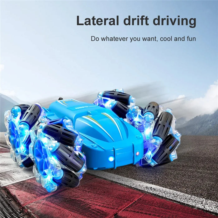 RC Stunt Car for Kids 2.4GHz 4WD Electric Car Toy 30km/h Double Sided 360-degree Rotating Vehicles with Light Effect - Blue - 2