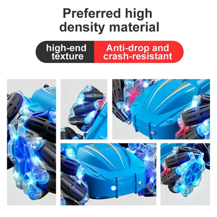 RC Stunt Car for Kids 2.4GHz 4WD Electric Car Toy 30km/h Double Sided 360-degree Rotating Vehicles with Light Effect - Blue - 3