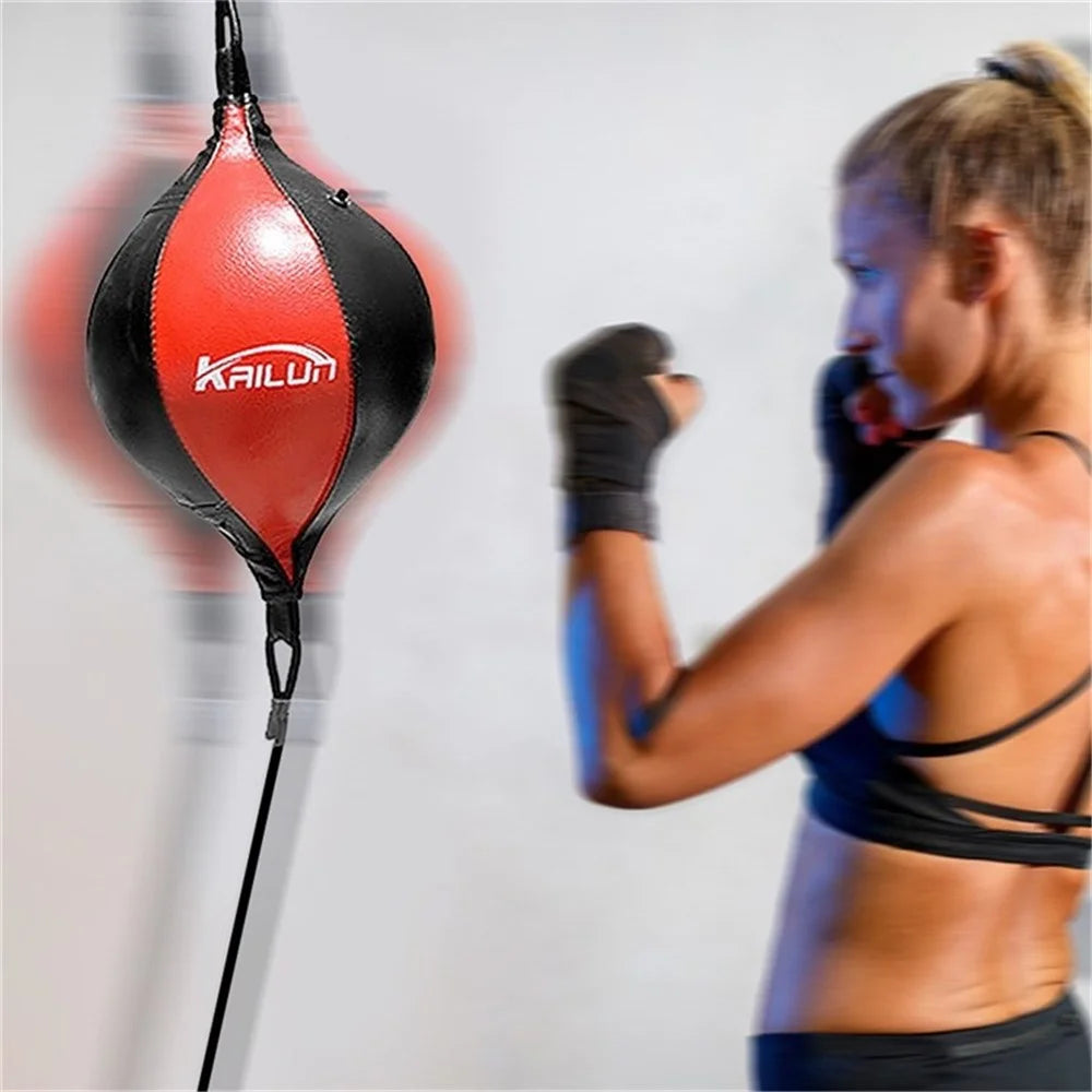 KRILUN Boxing Ball Speed Punching Bag PU Leather MMA Muay Thai Training Striking Bag with Pump - Black  /  Red - 2