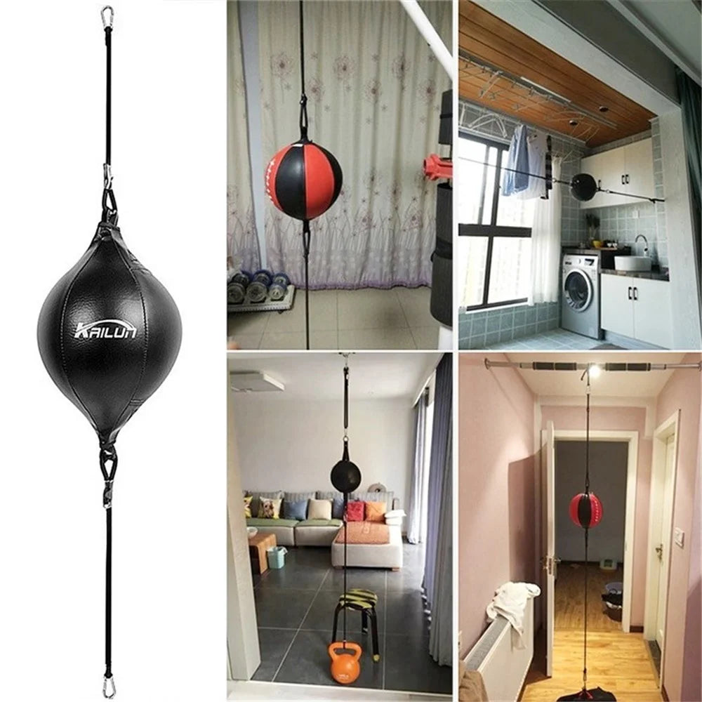 KRILUN Boxing Ball Speed Punching Bag PU Leather MMA Muay Thai Training Striking Bag with Pump - Black  /  Red - 5