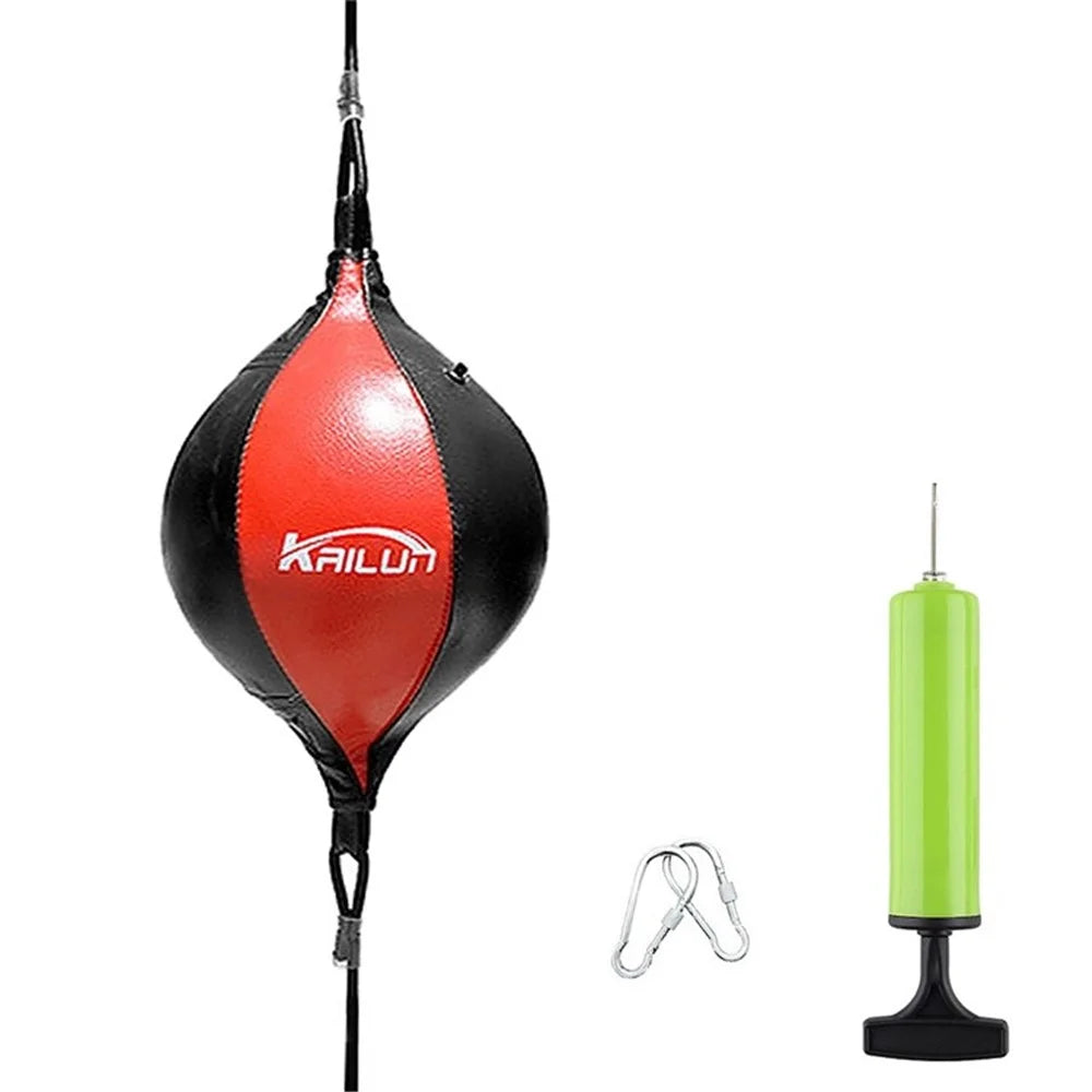 KRILUN Boxing Ball Speed Punching Bag PU Leather MMA Muay Thai Training Striking Bag with Pump - Black  /  Red - 7