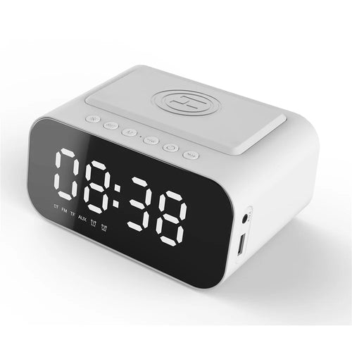 Bluetooth-compatible Speaker Digital Alarm Clock Bedside Wireless Charger Charging Station Bedroom Living Room Kitchen - White - 1