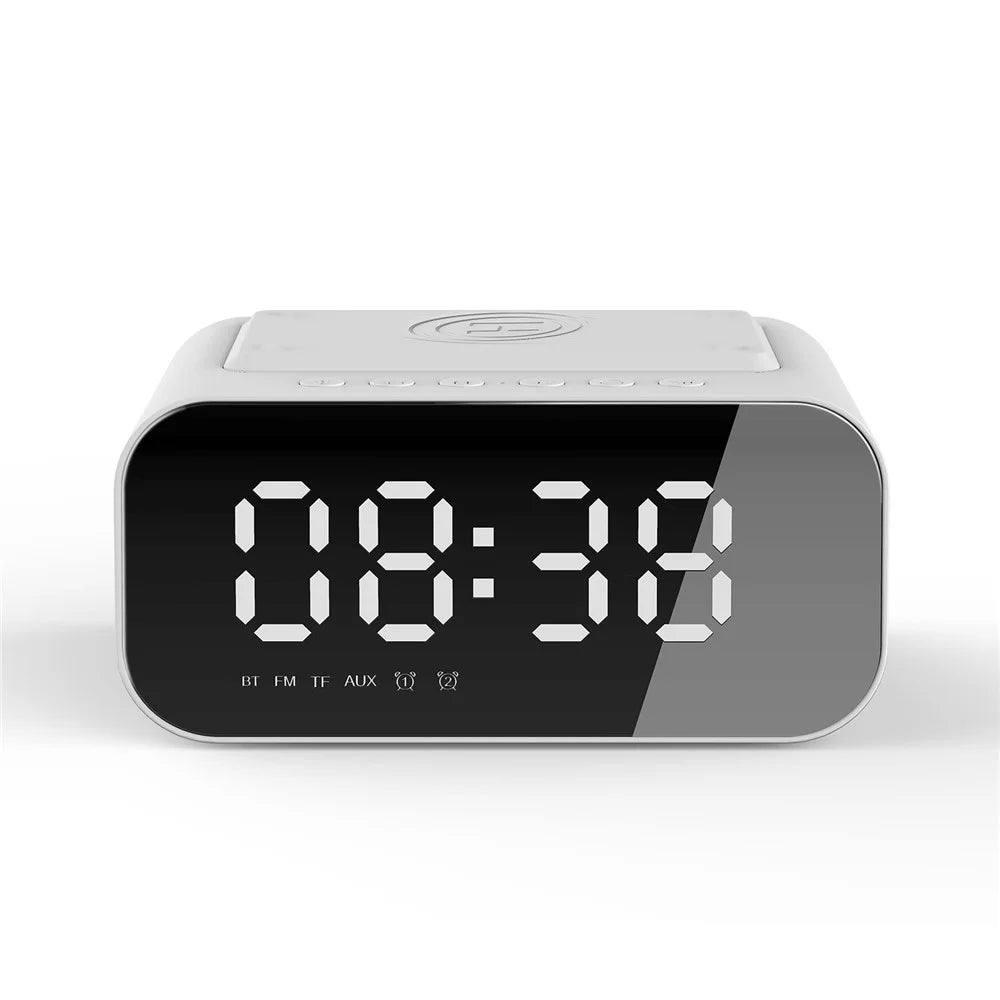 Bluetooth-compatible Speaker Digital Alarm Clock Bedside Wireless Charger Charging Station Bedroom Living Room Kitchen - White - 5