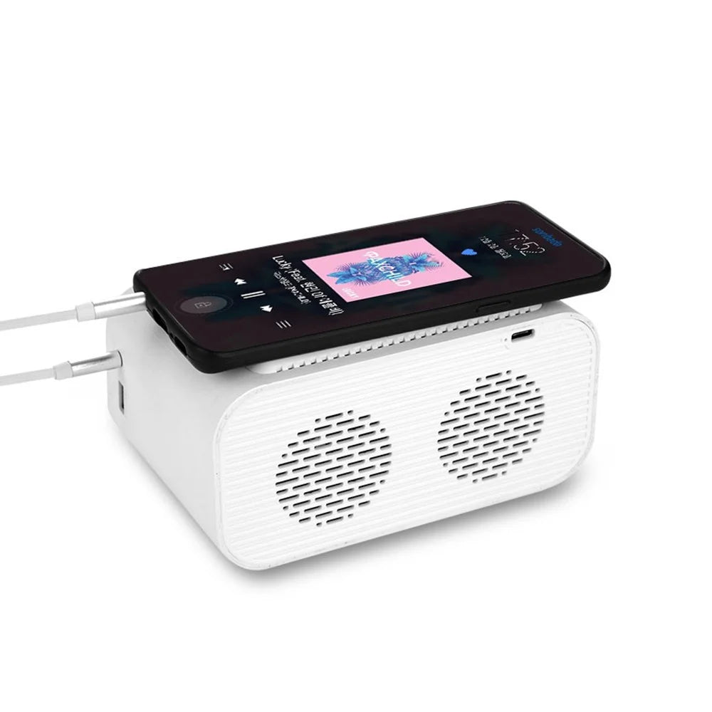 Bluetooth-compatible Speaker Digital Alarm Clock Bedside Wireless Charger Charging Station Bedroom Living Room Kitchen - White - 7