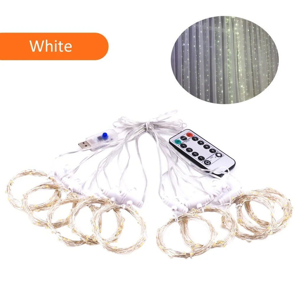 Hanging Window Curtain Lights 300 LEDs Dimmable String Lights with Remote Control Controller for Bedroom Weddings Wall Christmas Decor - 1