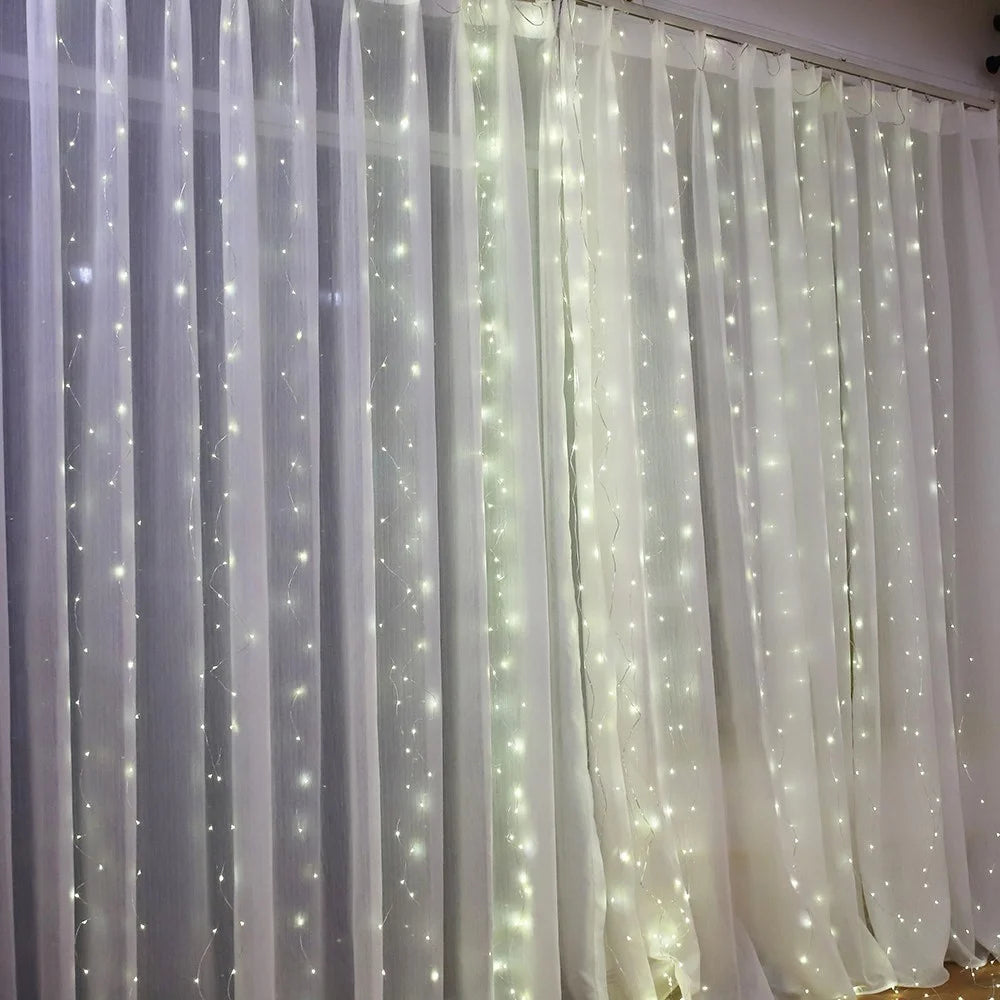 Hanging Window Curtain Lights 300 LEDs Dimmable String Lights with Remote Control Controller for Bedroom Weddings Wall Christmas Decor - 4