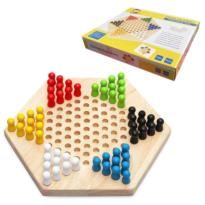 Chinese Checker Classic Original Game Set Rubber Wooden Board Game Strategy Game for Kids Adults - 4