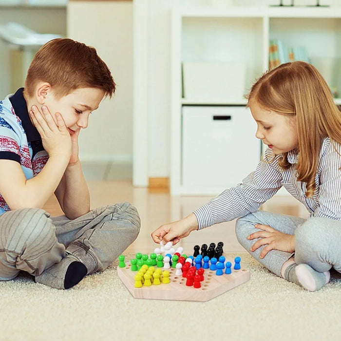 Chinese Checker Classic Original Game Set Rubber Wooden Board Game Strategy Game for Kids Adults - 5