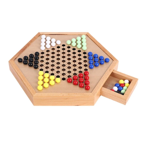 Chinese Checkers Game Set Wooden Chinese Checkers Board Game Toy with Storage Drawer - Acrylic Marbles - 1