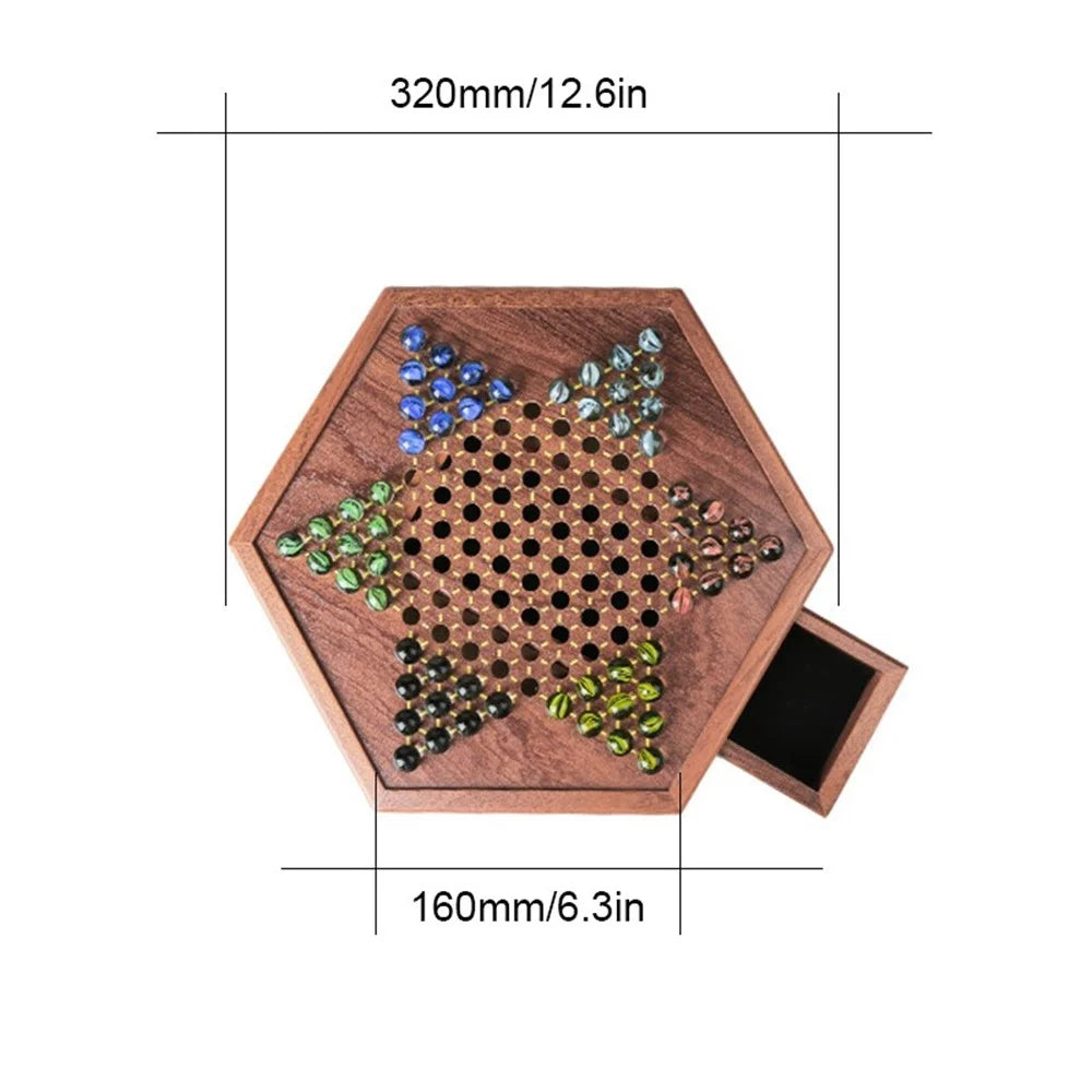 Chinese Checkers Game Set Wooden Chinese Checkers Board Game Toy with Storage Drawer - Acrylic Marbles - 2