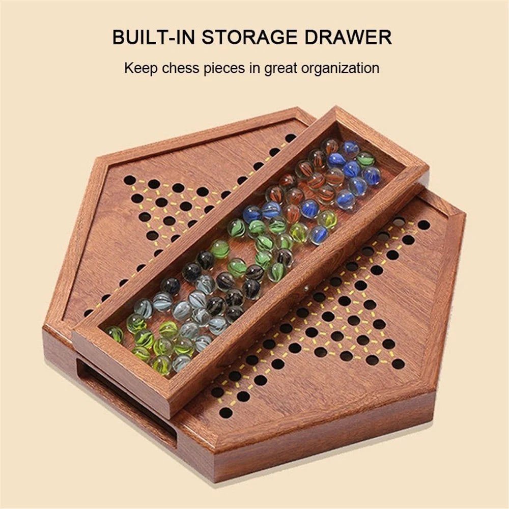 Chinese Checkers Game Set Wooden Chinese Checkers Board Game Toy with Storage Drawer - Acrylic Marbles - 3