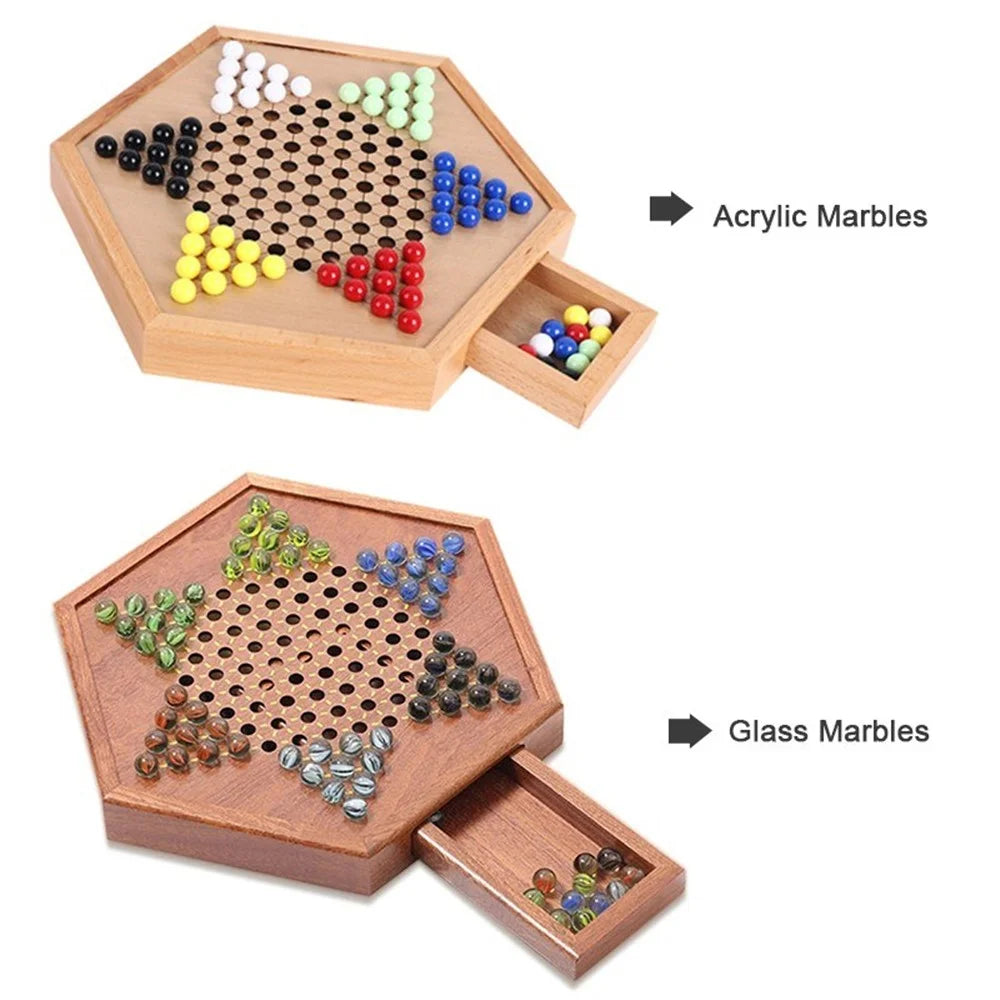 Chinese Checkers Game Set Wooden Chinese Checkers Board Game Toy with Storage Drawer - Acrylic Marbles - 4