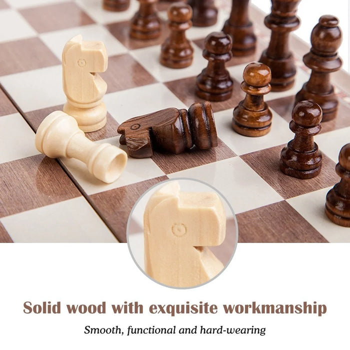 3-in-1 Multifunctional Wooden Chess Set Folding Chessboard Game Draughts Backgammon Set Educational Toy - 6
