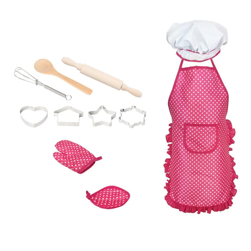 11Pcs Apron Hat Set Cosplay Kitchen Costume Role Pretend for Boys Girls Toddler Role Play - 1