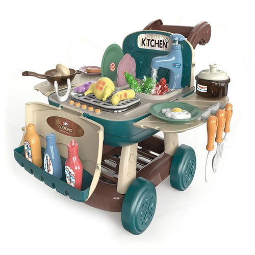 Kids Kitchen Shopping Cart Pretend Toddler Toys Play Kitchen Sink Toys Color Changing Funny Role Play Set with Light and Sound - Sky Blue - 1
