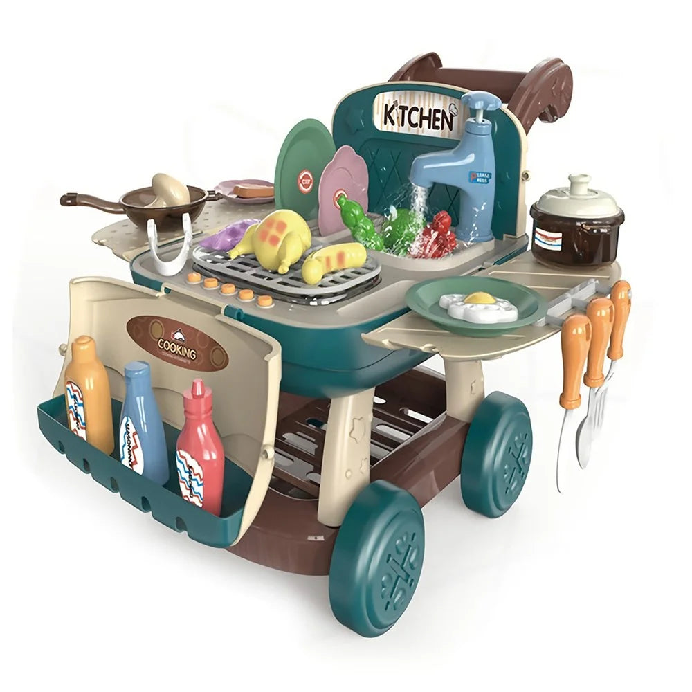 Kids Kitchen Shopping Cart Pretend Toddler Toys Play Kitchen Sink Toys Color Changing Funny Role Play Set with Light and Sound - Sky Blue - 1