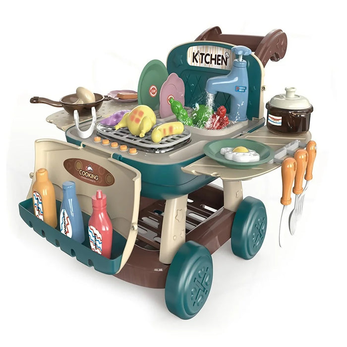 Kids Kitchen Shopping Cart Pretend Toddler Toys Play Kitchen Sink Toys Color Changing Funny Role Play Set with Light and Sound - Sky Blue - 1