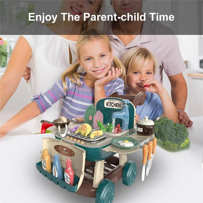 Kids Kitchen Shopping Cart Pretend Toddler Toys Play Kitchen Sink Toys Color Changing Funny Role Play Set with Light and Sound - Sky Blue - 4
