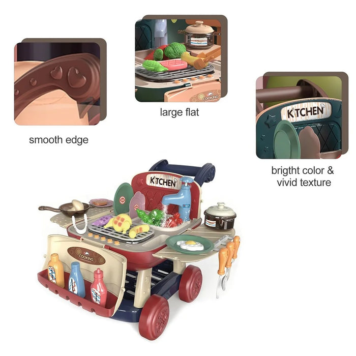Kids Kitchen Shopping Cart Pretend Toddler Toys Play Kitchen Sink Toys Color Changing Funny Role Play Set with Light and Sound - Sky Blue - 5
