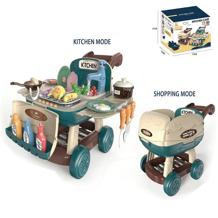 Kids Kitchen Shopping Cart Pretend Toddler Toys Play Kitchen Sink Toys Color Changing Funny Role Play Set with Light and Sound - Sky Blue - 6