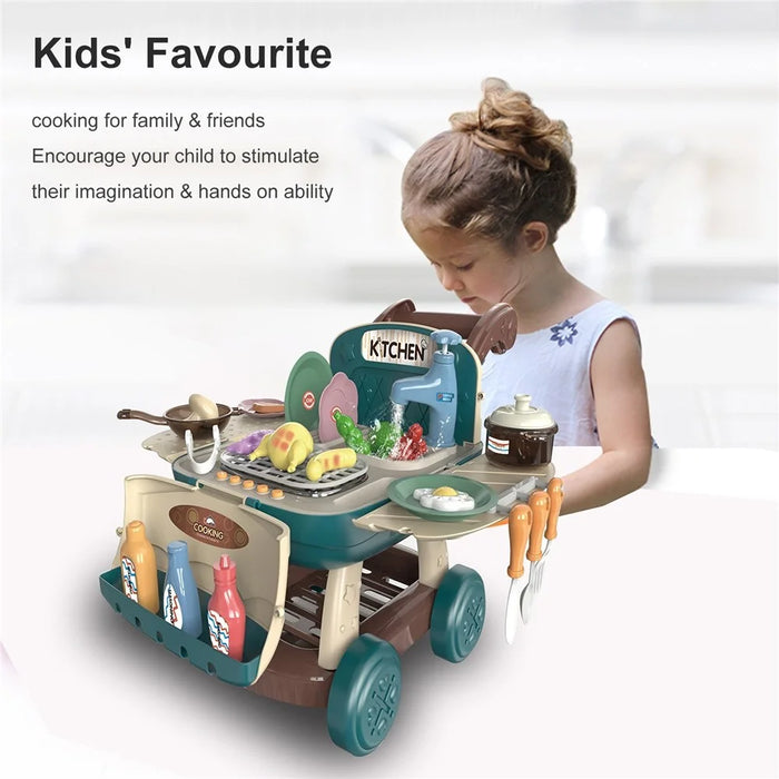 Kids Kitchen Shopping Cart Pretend Toddler Toys Play Kitchen Sink Toys Color Changing Funny Role Play Set with Light and Sound - Sky Blue - 7