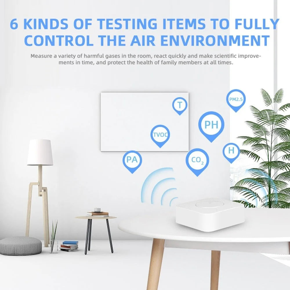 Tuya WiFi Smart Air Quality Monitor 6-in-1 PM2.5 / Formaldehyde / TVOC / CO2 / Temperature / Humidity Air Quality Tester with Real Time Display - 7