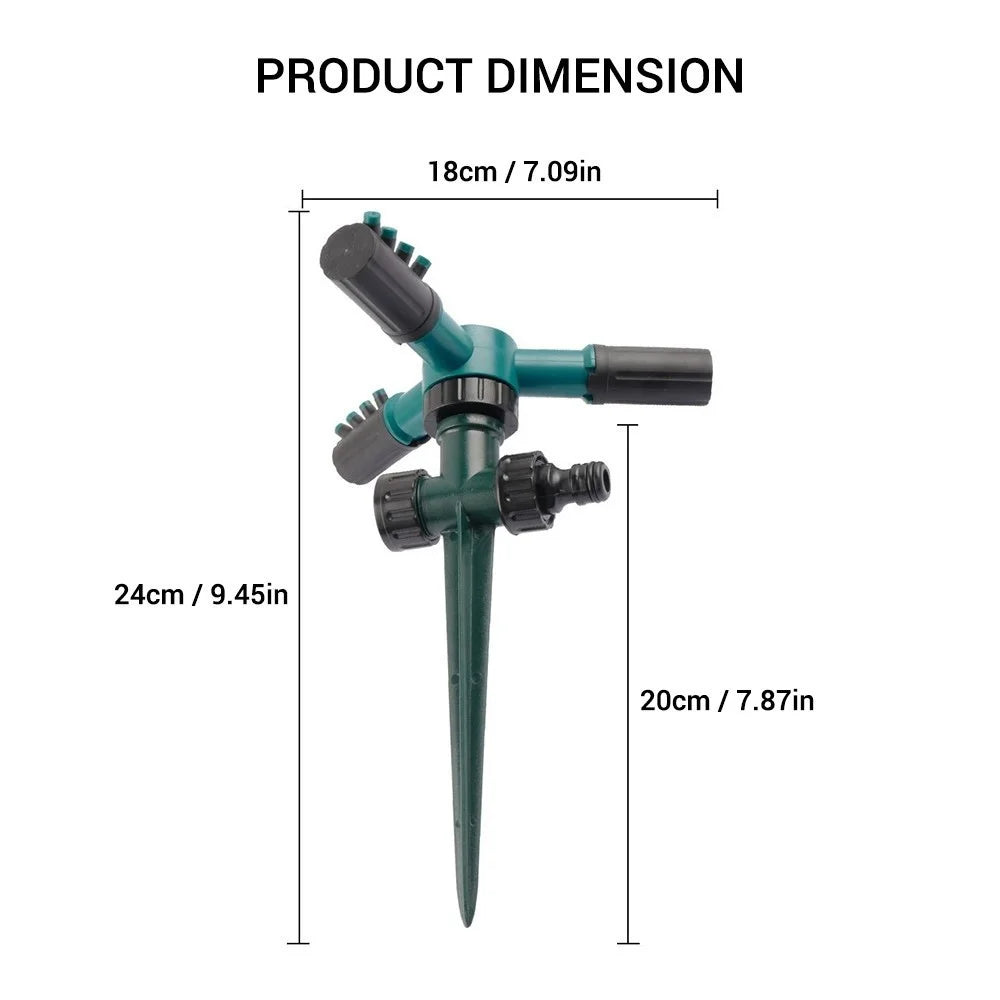 Garden Sprinkler Water Sprinkler Automatic 360-degree Rotating 3 Arms Sprayer Lawn Irrigation System with Plastic Ground Plug - 4