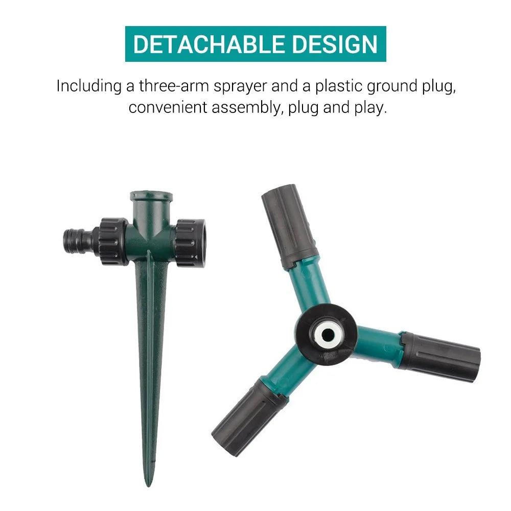 Garden Sprinkler Water Sprinkler Automatic 360-degree Rotating 3 Arms Sprayer Lawn Irrigation System with Plastic Ground Plug - 5