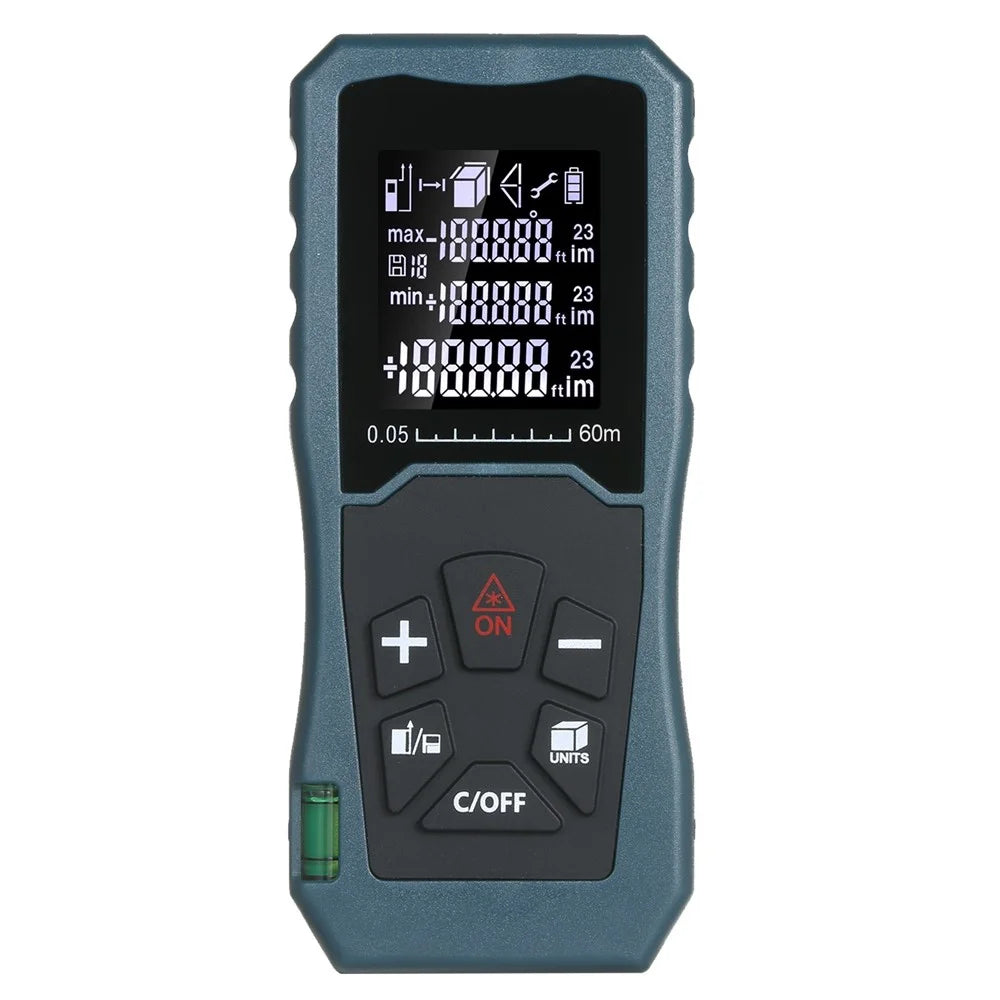Laser Distance Meter Bubble Level Handheld 1.6-inch LCD Diastimeter Pythagorean Mode Measure Distance Area and Volume - 60m - 1