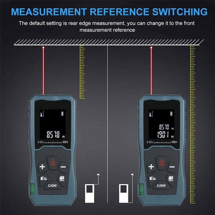 Laser Distance Meter Bubble Level Handheld 1.6-inch LCD Diastimeter Pythagorean Mode Measure Distance Area and Volume - 60m - 2