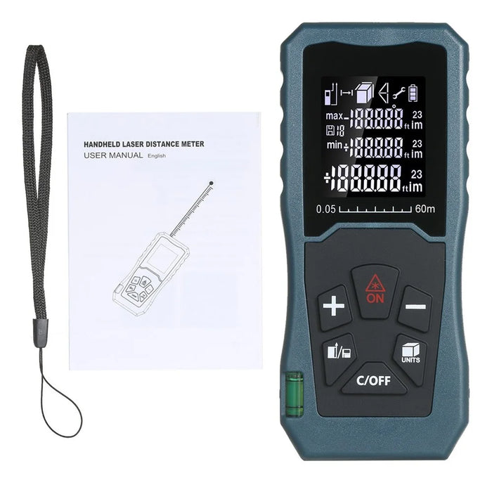 Laser Distance Meter Bubble Level Handheld 1.6-inch LCD Diastimeter Pythagorean Mode Measure Distance Area and Volume - 60m - 3