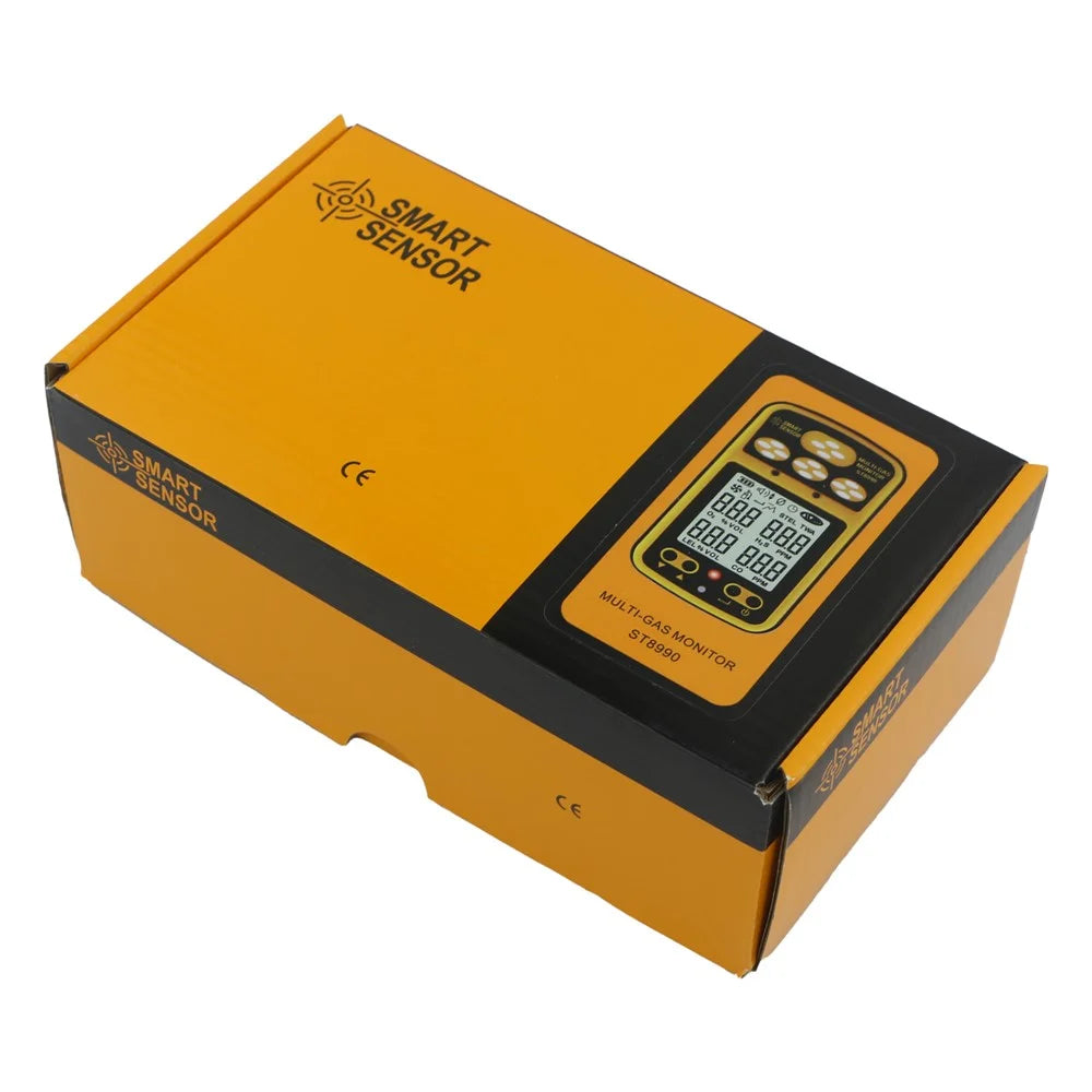 SMART SENSOR ST8990 Portable Multi Gas Detector 4-in-1 O2 LEL CO H2S Gas Detector Tester Monitor with Digital LCD Display - Yellow / EU Plug - 5