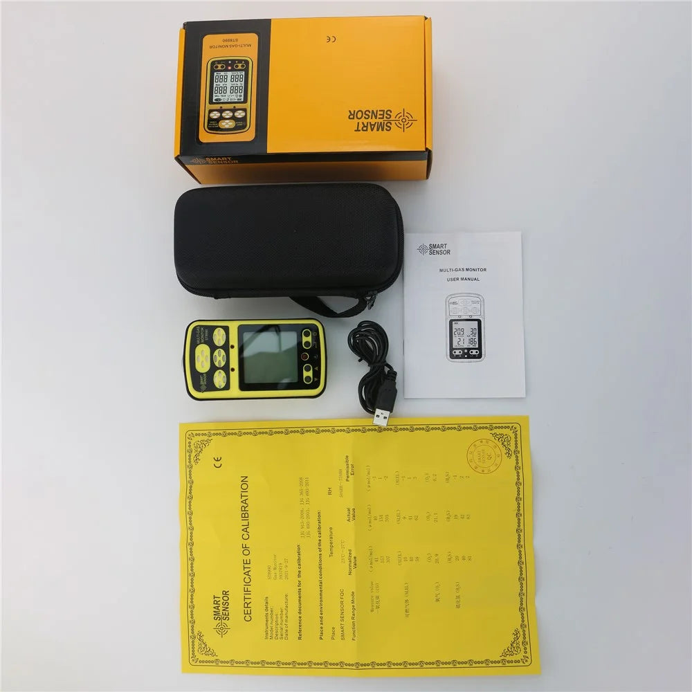 SMART SENSOR ST8990 Portable Multi Gas Detector 4-in-1 O2 LEL CO H2S Gas Detector Tester Monitor with Digital LCD Display - Yellow / EU Plug - 6