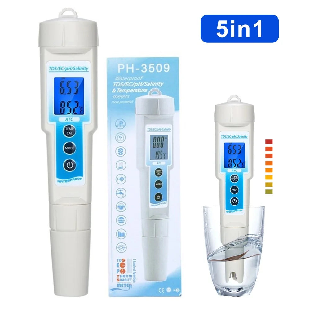 5 in 1 Ph Meter Waterproof Multi-Functional TDS / EC / Ph / Salinity / Temperature Meter Water Quality Tester - 1