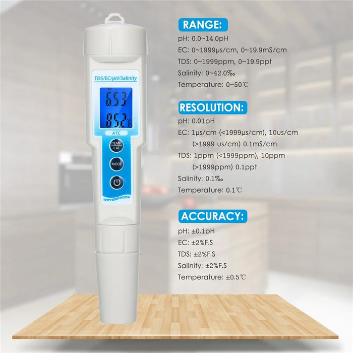 5 in 1 Ph Meter Waterproof Multi-Functional TDS / EC / Ph / Salinity / Temperature Meter Water Quality Tester - 2