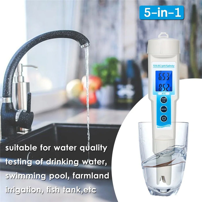 5 in 1 Ph Meter Waterproof Multi-Functional TDS / EC / Ph / Salinity / Temperature Meter Water Quality Tester - 4