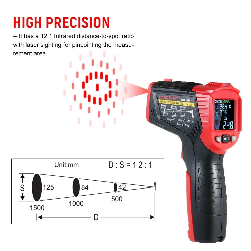 HABOTEST Multi-functional Non-contact Infrared Thermometer High Precision Temp Humidity Dew Point Temperature Meter for HVAC Automotive Mechanics Electricians - 2