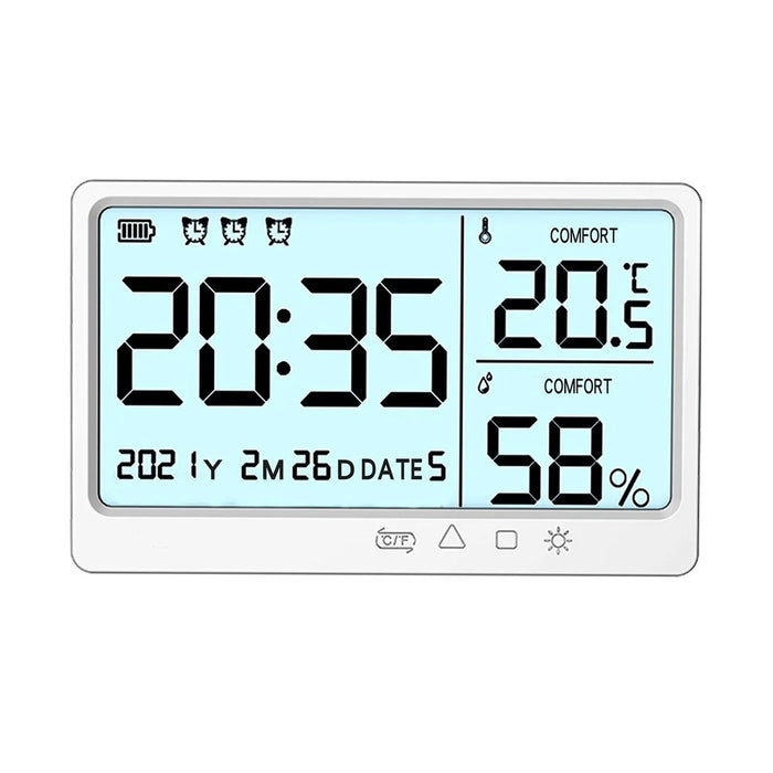 Room Thermometer Hygrometer Digital Humidity Meter Temperature Monitor Electronic Alarm Clock with Time and Date - 1