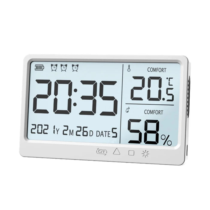 Room Thermometer Hygrometer Digital Humidity Meter Temperature Monitor Electronic Alarm Clock with Time and Date - 2