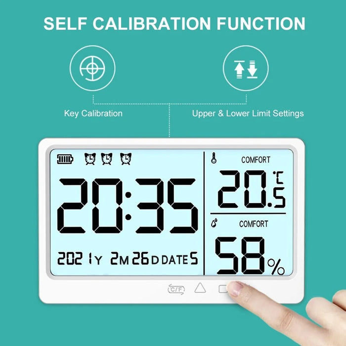 Room Thermometer Hygrometer Digital Humidity Meter Temperature Monitor Electronic Alarm Clock with Time and Date - 3
