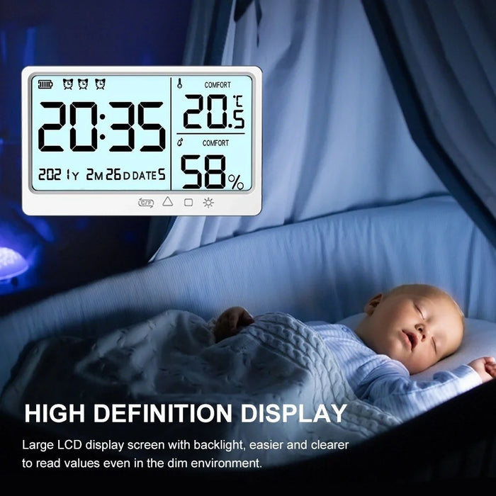 Room Thermometer Hygrometer Digital Humidity Meter Temperature Monitor Electronic Alarm Clock with Time and Date - 5