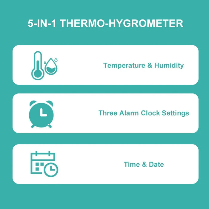 Room Thermometer Hygrometer Digital Humidity Meter Temperature Monitor Electronic Alarm Clock with Time and Date - 6