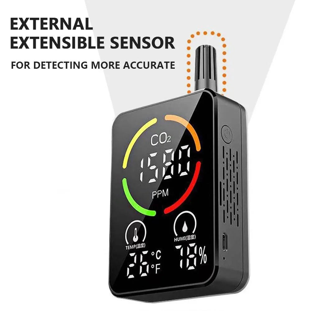 Indoor CO2 Monitor 3-in-1 Air Quality Monitor with CO2 / Temp / Humidity NDIR Sensor Carbon Dioxide Meter Alarm Detector - 5