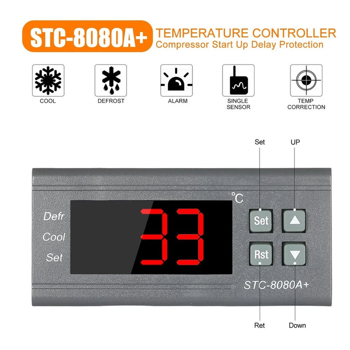 STC-8080A+ Digital Temperature Controller Refrigerator Thermostat Control Automatic Defrosting with NTC Sensor Probe 220V - 3