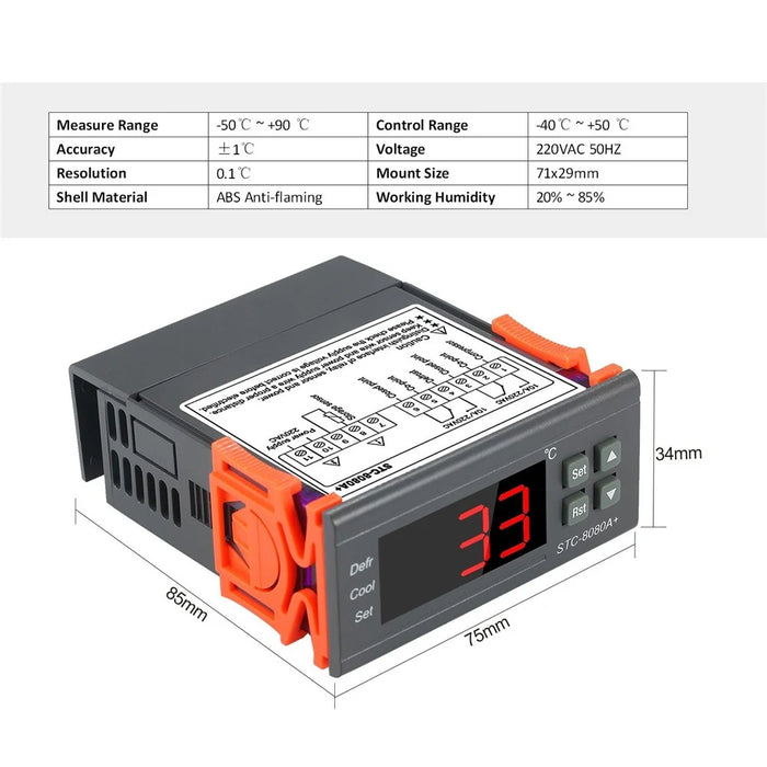 STC-8080A+ Digital Temperature Controller Refrigerator Thermostat Control Automatic Defrosting with NTC Sensor Probe 220V - 6