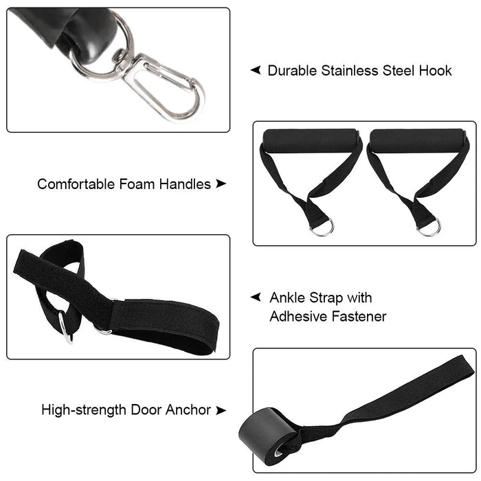 11Pcs Resistance Band Set Fitness Workout Bands with Handles, Door Anchor, Ankle Strap for Heavy Resistance Training Physical Therapy Shape Body - 2