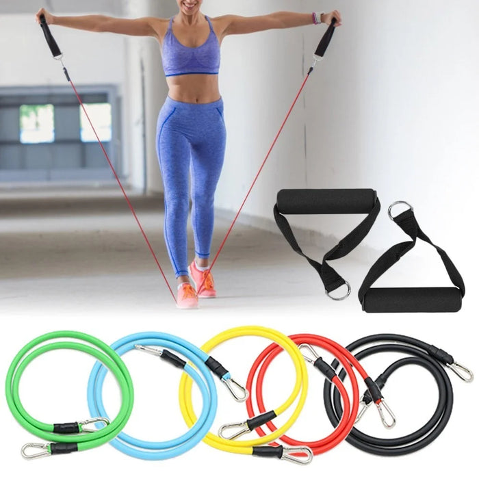 11Pcs Resistance Band Set Fitness Workout Bands with Handles, Door Anchor, Ankle Strap for Heavy Resistance Training Physical Therapy Shape Body - 3
