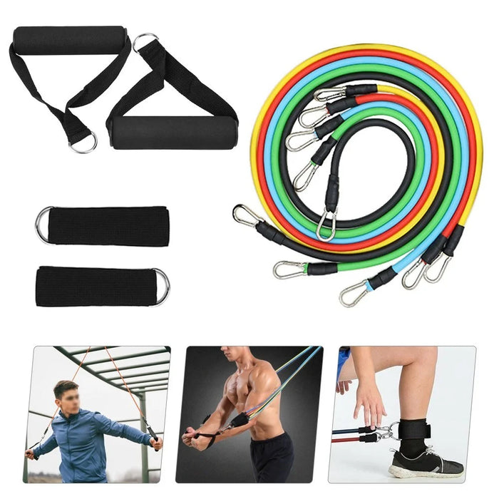 11Pcs Resistance Band Set Fitness Workout Bands with Handles, Door Anchor, Ankle Strap for Heavy Resistance Training Physical Therapy Shape Body - 4